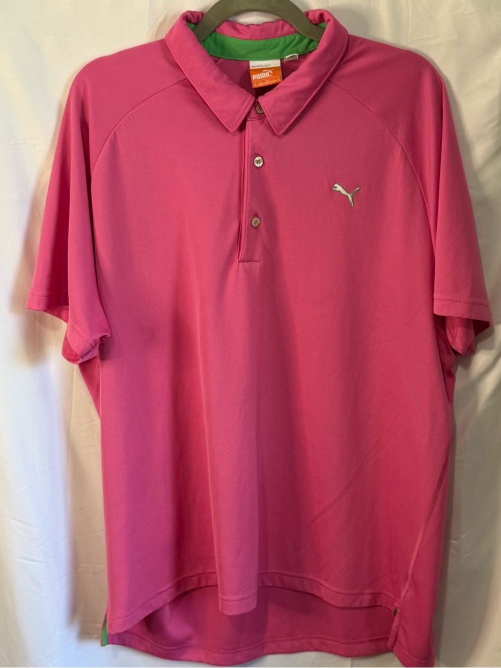 Puma Men’s Hot Pink Polo with Green Collar Accents